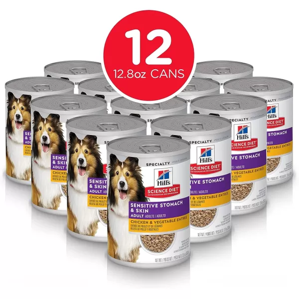 imageHills Science Diet Wet Dog Food Adult Sensitive Stomach amp Skin Tender Turkey amp Rice Stew 125 oz Cans 12PackChicken amp Vegetable Entree