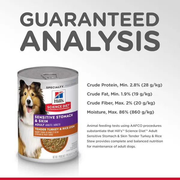 imageHills Science Diet Wet Dog Food Adult Sensitive Stomach amp Skin Tender Turkey amp Rice Stew 125 oz Cans 12PackTender Turkey amp Rice Stew