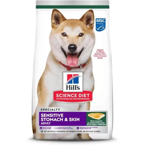 imageHills Pet Nutrition Science Diet Dry Dog Food Adult Sensitive Stomach amp Skin Chicken amp Barley Recipe 17 lb Pantry PackPollock amp Insect Meal 12 Pound Pack of 1