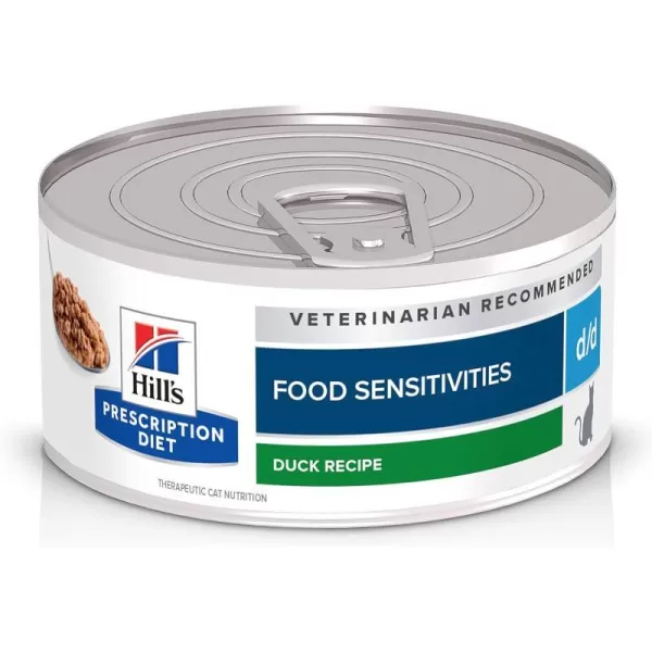 imageHills Prescription Diet dd Food Sensitivities Duck amp Green Pea Formula Dry Cat Food Veterinary Diet 85 lb Bag24 x 55 oz Cans
