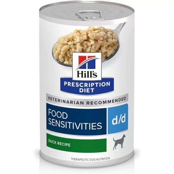 imageHills Prescription Diet dd SkinFood Sensitivities Potato amp Duck Formula Dry Dog Food Veterinary Diet 8 lb Bag12 x 13 oz Cans