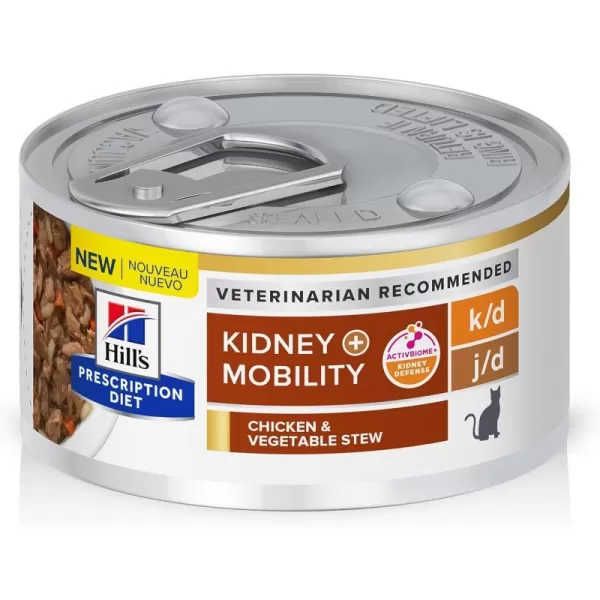 imageHills Prescription Diet kd  jd Kidney  Mobility Chicken Flavor Dry Cat Food Veterinary Diet 64 lb Bag24 x 29 oz Cans