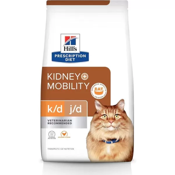 imageHills Prescription Diet kd  jd Kidney  Mobility Chicken Flavor Dry Cat Food Veterinary Diet 64 lb Bag635 Pound Pack of 1