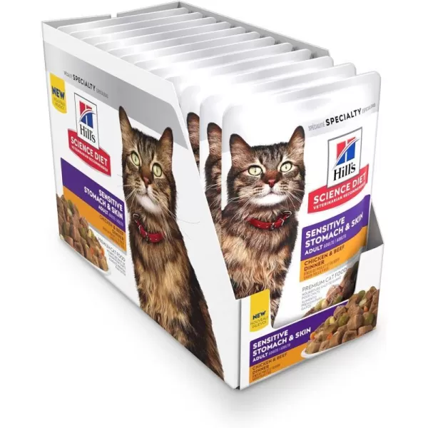 imageHills Science Diet Adult Sensitive Stomach amp Skin Wet Cat Food Pouch Variety Pack Chicken amp Beef Tuna amp Salmon 28 oz 12PackChicken amp Beef