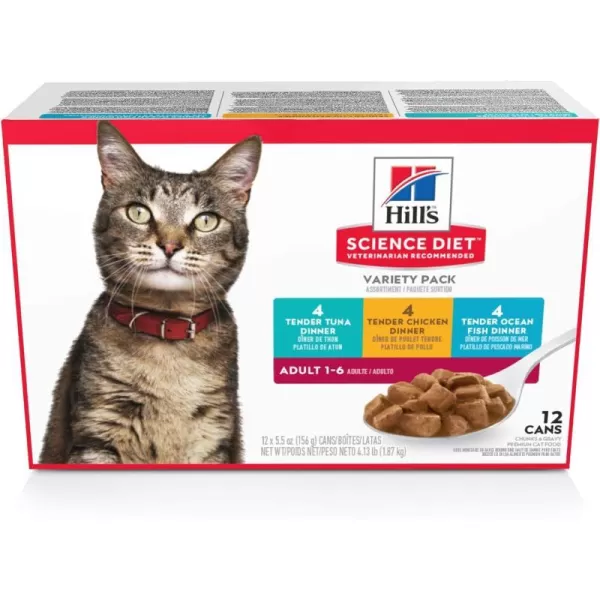 imageHills Science Diet Adult Wet Cat Food Pouches Variety Pack 12PackTender Variety Pack 55 Ounce Pack of 12