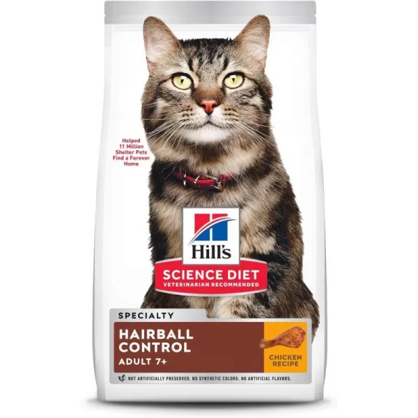 imageHills Science Diet Dry Cat Food Adult 7 for Senior Cats Hairball Control Chicken Recipe 155 lb Bag35 Pound Pack of 1