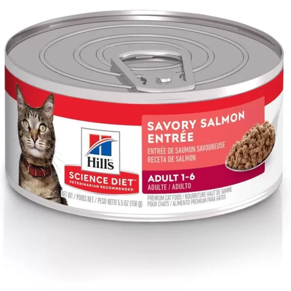 imageHills Science Diet Wet Cat Food Adult Savory Salmon Recipe 55 oz Cans 24PackHills Science Diet Wet Cat Food Adult Savory Salmon Recipe 55 oz Cans 24Pack