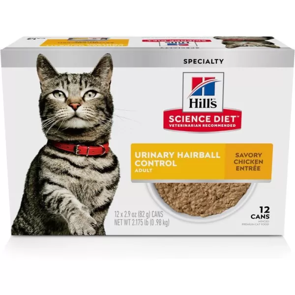 imageHills Science Diet Wet Cat Food Adult Urinary amp Hairball Control Savory Chicken Recipe 29 oz Cans 12Pack29 Ounce Pack of 12