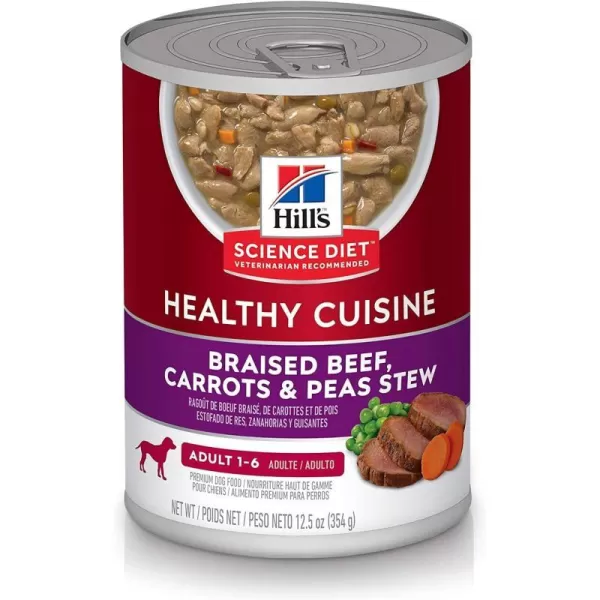 imageHills Science Diet Wet Dog Food Adult Healthy Cuisine Braised Beef Carrots amp Peas Stew 125 oz Cans 12PackBraised Beef Carrots amp Peas