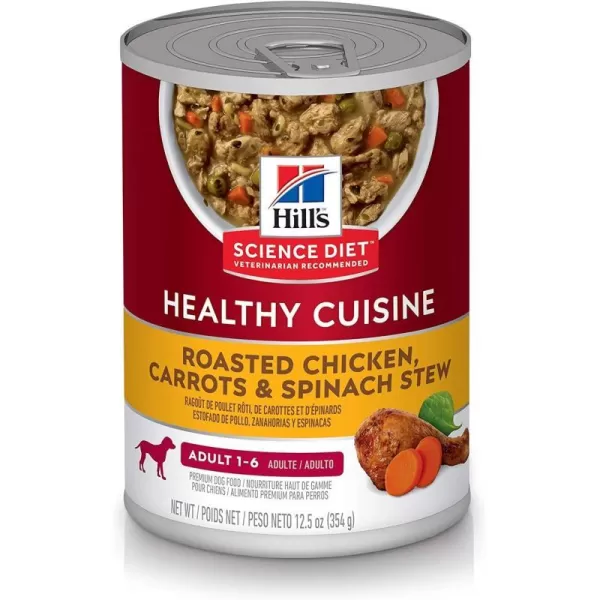 imageHills Science Diet Wet Dog Food Adult Healthy Cuisine Braised Beef Carrots amp Peas Stew 125 oz Cans 12PackRoasted Chicken Carrots amp Spinach