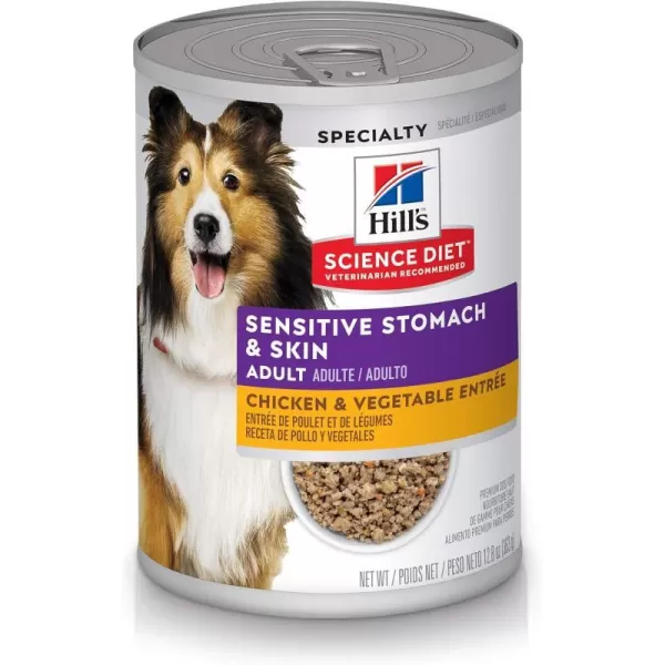 imageHills Science Diet Wet Dog Food Adult Sensitive Stomach amp Skin Tender Turkey amp Rice Stew 125 oz Cans 12PackChicken amp Vegetable Entree