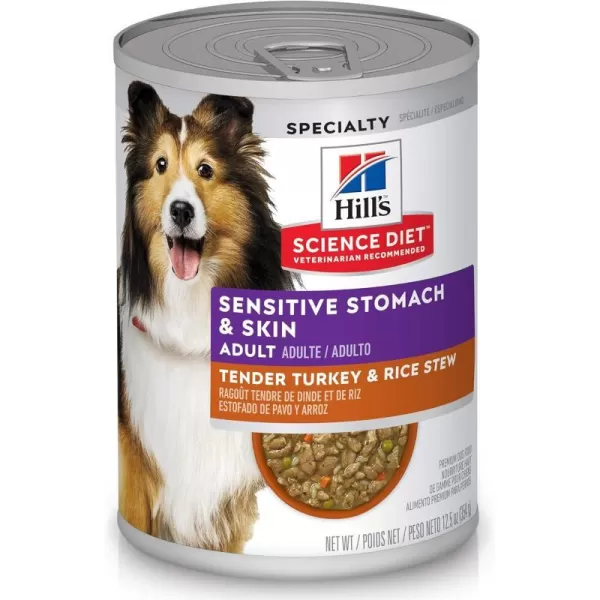 imageHills Science Diet Wet Dog Food Adult Sensitive Stomach amp Skin Tender Turkey amp Rice Stew 125 oz Cans 12PackTender Turkey amp Rice Stew