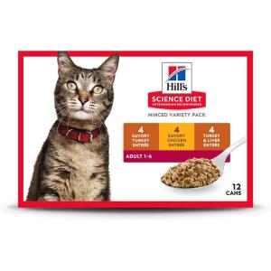 imageHills Science Diet Adult 16 Adult 16 Premium Nutrition Wet Cat Food Chicken Minced 5 oz Can Case of 24Variety Pack Turkey Chicken Turkey  Liver Minced