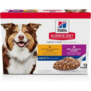 imageHills Science Diet Adult 7 Senior Adult 7 Premium Nutrition Wet Dog Food Variety Pack Chicken ampamp Barley Beef ampamp Barley Loaf 13 oz Can Variety Pack Case of 12Variety Pack Chicken  Barley Beef  Barley Loaf