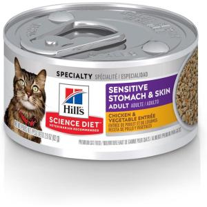 imageHills Science Diet Sensitive Stomach ampamp Skin Adult 16 Stomach ampamp Skin Sensitivity Support Wet Cat Food Duck ampamp Vegetables Minced 29 oz Can Case of 24Chicken