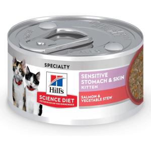 imageHills Science Diet Sensitive Stomach ampamp Skin Kitten Stomach ampamp Skin Sensitivity Support Wet Cat Food Salmon ampamp Vegetables Stew 28 oz Can Case of 24Salmon  Vegetables Stew