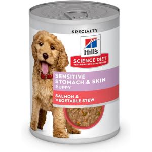 imageHills Science Diet Sensitive Stomach ampamp Skin Puppy Wet Dog Food Salmon ampamp Vegetable Stew 125 oz Cans Case of 12Salmon  Vegetable Stew
