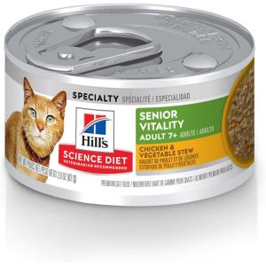 imageHills Science Diet Senior Vitality Senior Adult 7 Senior Premium Nutrition Wet Cat Food Chicekn ampamp Vegetables Stew 29 oz Can Case of 24Chicken  Vegetable  Stew