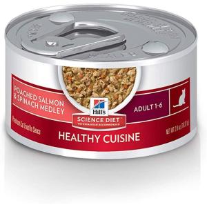 imageHills Science Diet Healthy Cuisine Adult 16 Great Taste Wet Cat Food Poached Salmon ampamp Spinach Medley 28 oz Can Case of 24