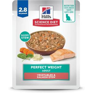 imageHills Science Diet Perfect Weight Adult 16 Weight Management Support Wet Cat Food Salmon ampamp Vegetables Stew 28 oz Pouch Case of 24