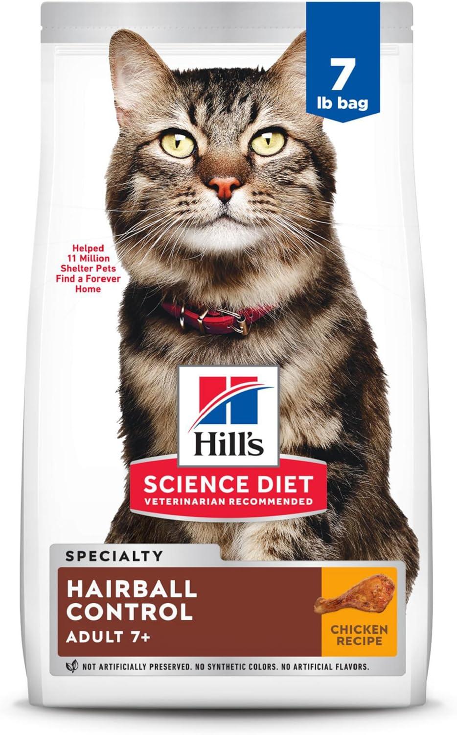 imageHills Science Diet Hairball Control Senior Adult 7 Hairball Control Support Dry Cat Food Chicken Recipe 7 lb BagChicken