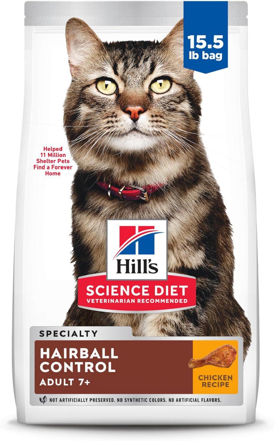 imageHills Science Diet Hairball Control Senior Adult 7 Hairball Control Support Dry Cat Food Chicken Recipe 7 lb BagChicken